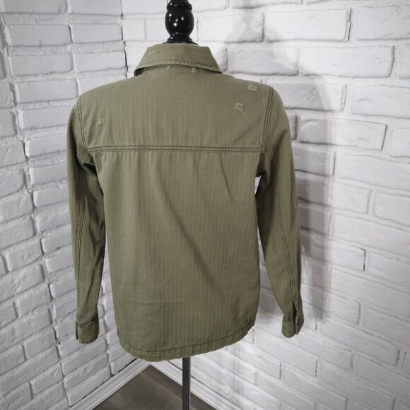 American Eagle Ladies Size Small Army Green Distressed Button Closure Jacket - Picture 2 of 14
